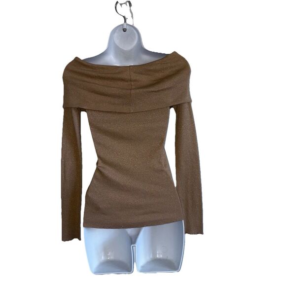 Ralph Lauren Black Label Gold Metallic Sparkle Off Shoulder Sweater Size Small - Picture 4 of 6